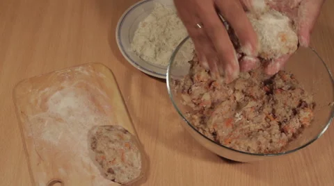 Man prepares fish cakes by hand Video stock 68504960