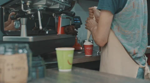 Man prepares mochaccino Stock Footage 64739983