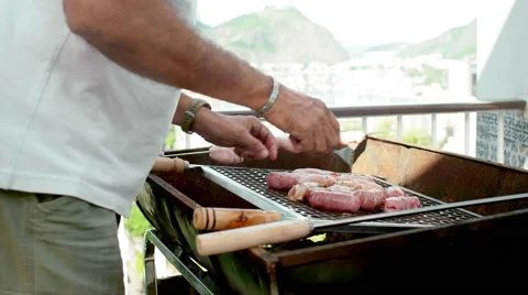 Man preparing authentic Brazilian BBQ Stock Footage 47373349