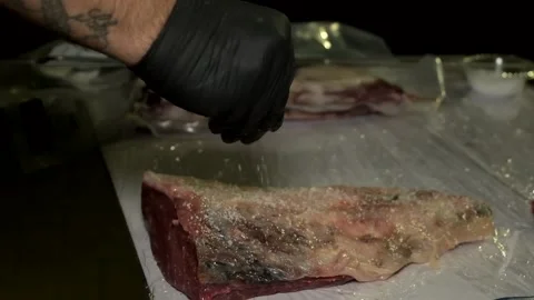 A man preparing BBQ. Flaming Barbecue Grill, Healthy eating concept Stock Footage 139479775
