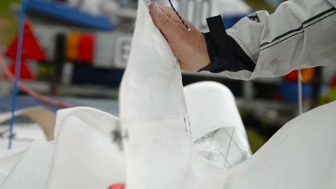 Man preparing boat to start for regatta Stock Footage 75084850