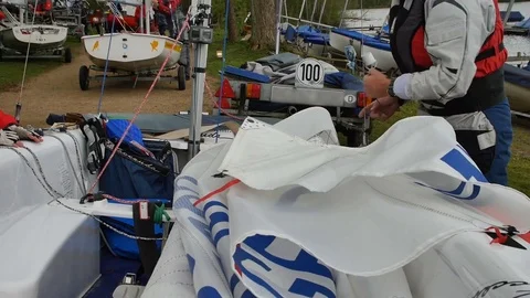 Man preparing boat to start for regatta Stock Footage 81047314