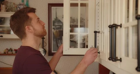 Man preparing Coffee Tea Kitchen Relaxed Perfect Morning at Home Vídeo Stock 195288442