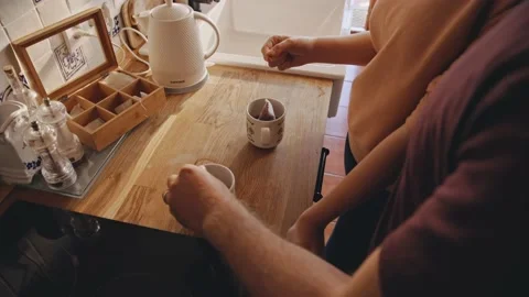 Man preparing Coffee Tea Kitchen Relaxed Perfect Morning at Home Stock-Footage 195288981