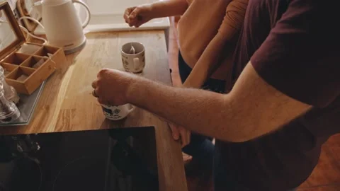 Man preparing Coffee Tea Kitchen Relaxed Perfect Morning at Home Video stock 195288992