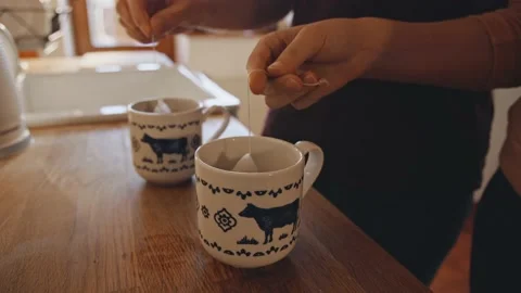 Man preparing Coffee Tea Kitchen Relaxed Perfect Morning at Home Stock-Footage 195289084
