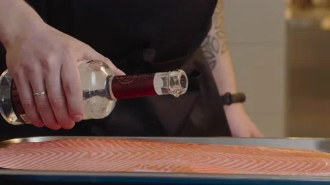 Man preparing fish salmon 스톡 동영상 135522305