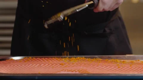 Man preparing fish salmon 스톡 동영상 135522318