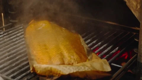 Man preparing fish salmon 스톡 동영상 135522362