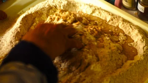 Man Preparing Flour to Make Bran Bread Видео 129928774