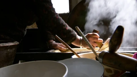Man preparing fresh noodles in the kitchen Stock Footage 88333553