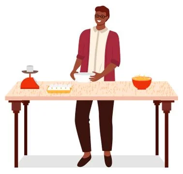 Man Preparing Ingredients for Cooking, Kitchen Stockillustratie