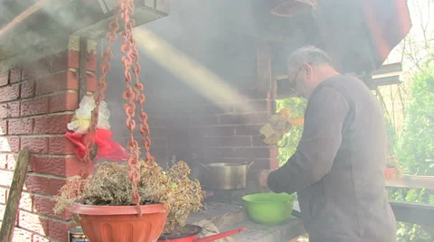 Man preparing meat on the barbecue grill Stock Footage 36526156