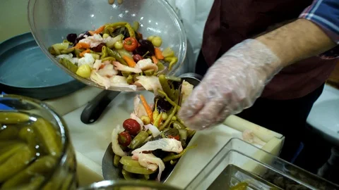 A Man Preparing Mix Pickled Vegetables in a Pickle Shop in Istanbul Stock Footage 126729451