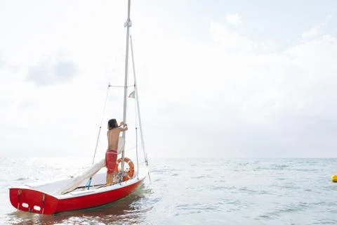Man preparing sailboat Stock Photos
