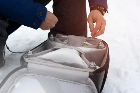 Man preparing for starting with drone. Stock Photos