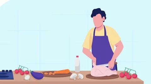 Man Preparing Whole Chicken in Kitchen with Vegetables Stock Footage 327668841