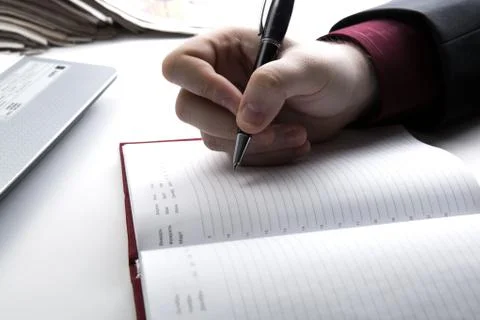 Man is preparing for written work Foto stock