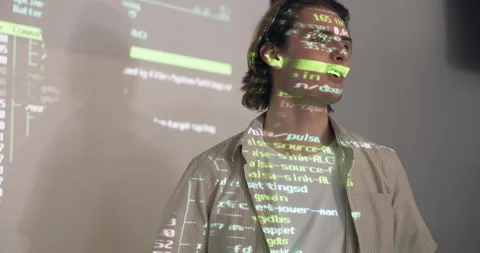 Man, presentation and coding for software in office with solution for web 3.0 Stock Footage 264579440