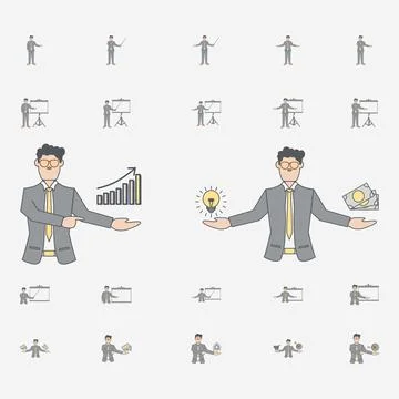 Man Presentation Asset Business Training Consulting Service Collection Set 스톡 일러스트