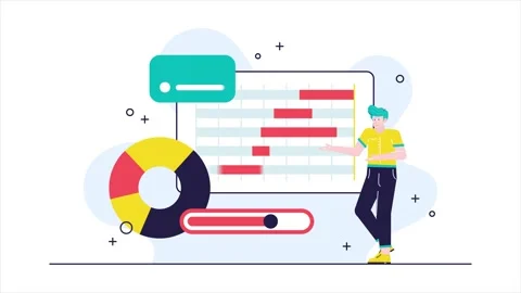 A man presentation with charts and scheduling elements illustration business Stock Footage 292849398