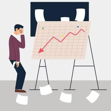 Man at presentation standing in front of decreasing chart, financial crisis Stock Illustration