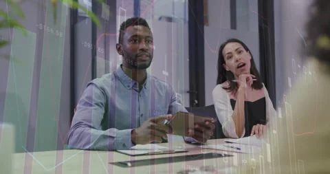 Man presenting business data on tablet concluding by shaking hands with unseen Stock Footage 311226637