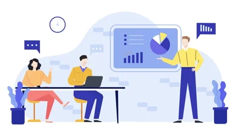 A man presenting data and new idea to the managers. animated illustration. Stock Footage 277018011