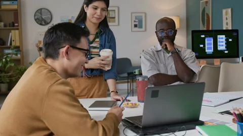 Man Presenting Demo Version of App Stock Footage 317342147
