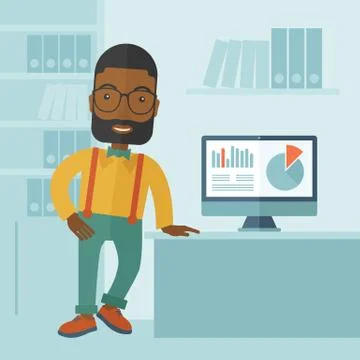 Man presenting a graph from his computer Stock Illustration