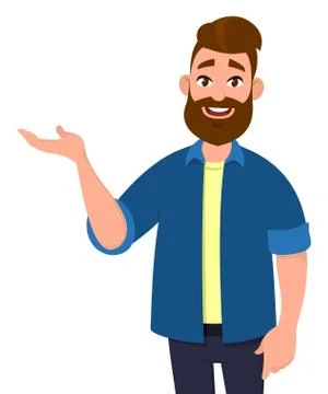Man presenting hand gesture. Presenter showing something. Stock Illustration