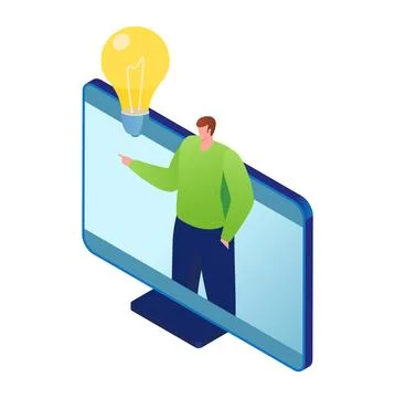 Man presenting idea with lightbulb emerging from smartphone. Innovation and app Stockillustratie