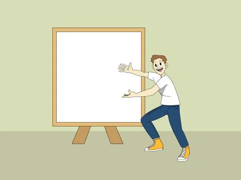 Man Presenting Large Blank Canvas Cartoon Illustration Stock Illustration