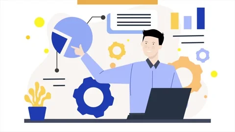 A man presenting monthly report data and statistic. business animated Stock Footage 276927212