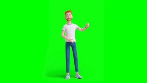 Man Presenting Object With Hand Gestures Standing on Green Background Vídeos de archivo 329967498