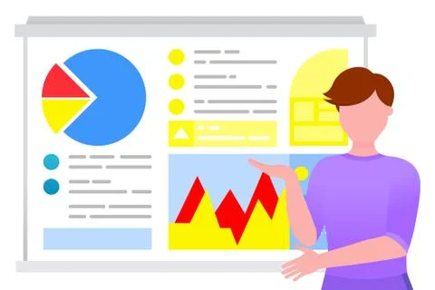 Man Presenting Startup Analytics Data on Board Stock Illustration