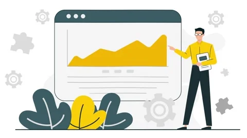 A man presenting statistic data on slide business animated illustration video Stock Footage 277090494