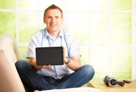 Man presenting tablet Stock Photos