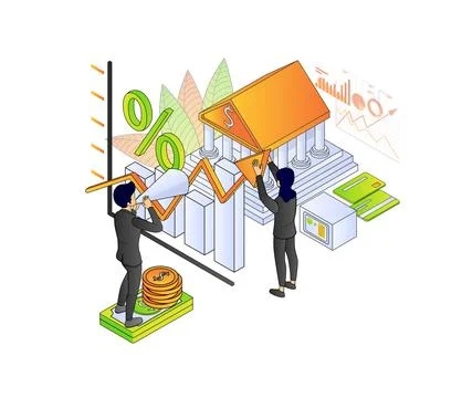 A man presents the ease of saving money in a bank. Stock Illustration