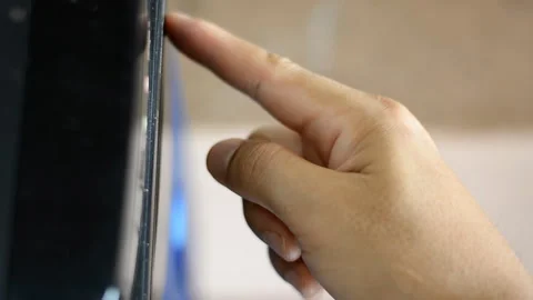 Man press button to open and close dvd rom tray, top view Stock Footage 132612134