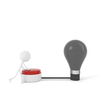 The man press the Idea button. 3D rendering. Stock Illustration