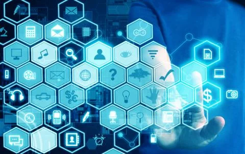 Man press touch screen Foto stock