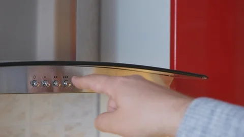 The Man Pressed Button On Panel Contemporary Kitchen Hood. Stock Footage 116623277