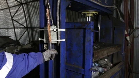 Man presses the press lever Stock-Footage 82054407