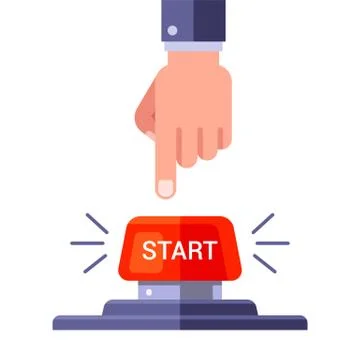 Man presses the red start button. Stock Illustration