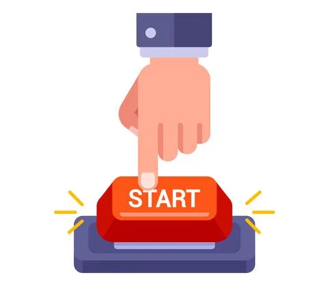 Man presses the red start button. Stock Illustration