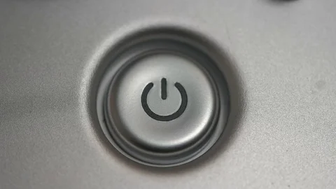 Man presses the start button power Stock Footage 72091393