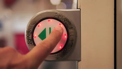 Man Presses Touch Button to Open the Car Door on the Train, 4K Transportation Stock Footage 243065692