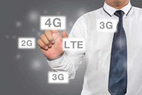 Man pressing 4G touchscreen button Stock Photos