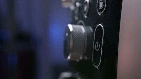 Man pressing black button on the coffee machine to turn off coffee machine Stock Footage 143204327